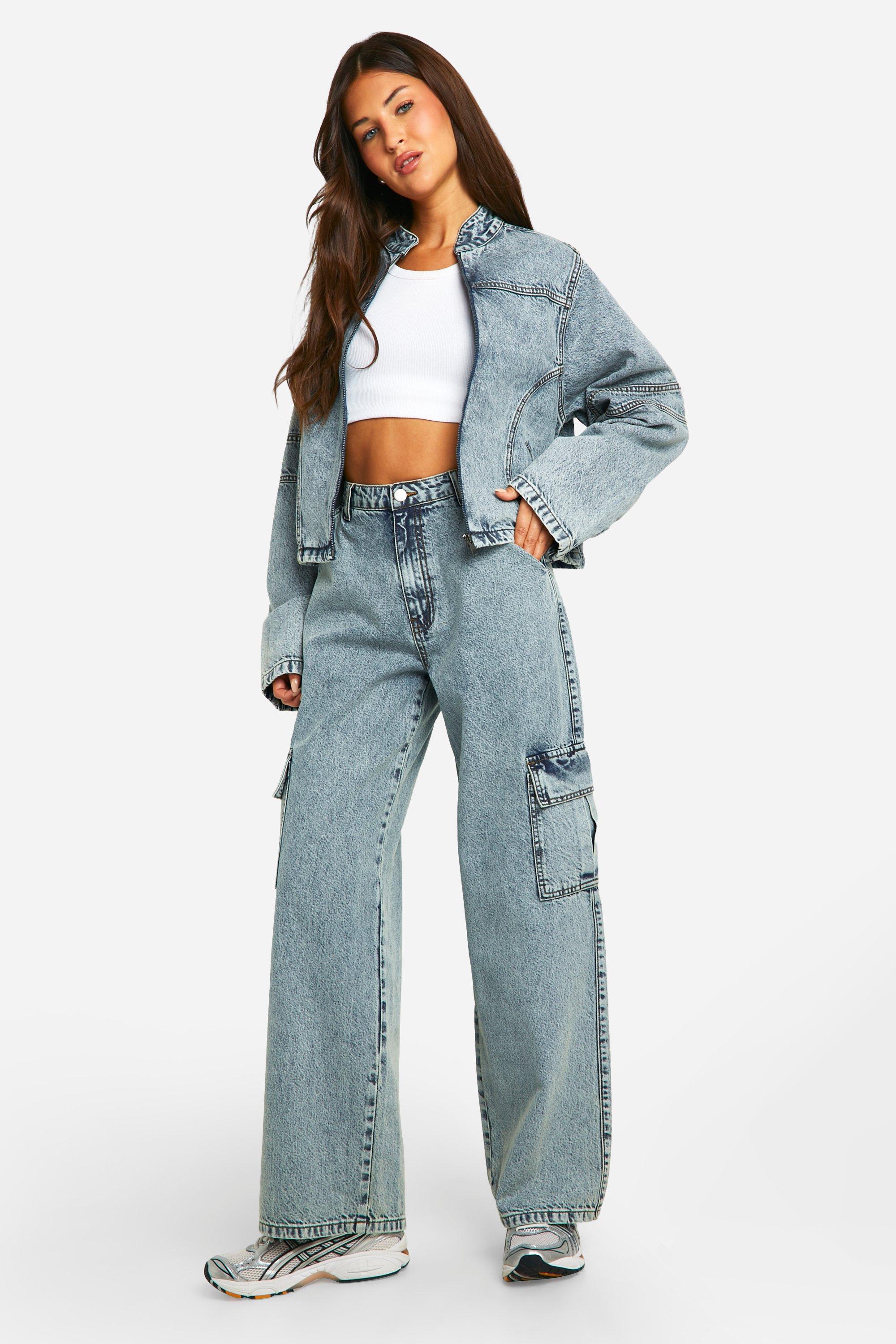 Light Acid Wash Moto Biker Denim Jacket